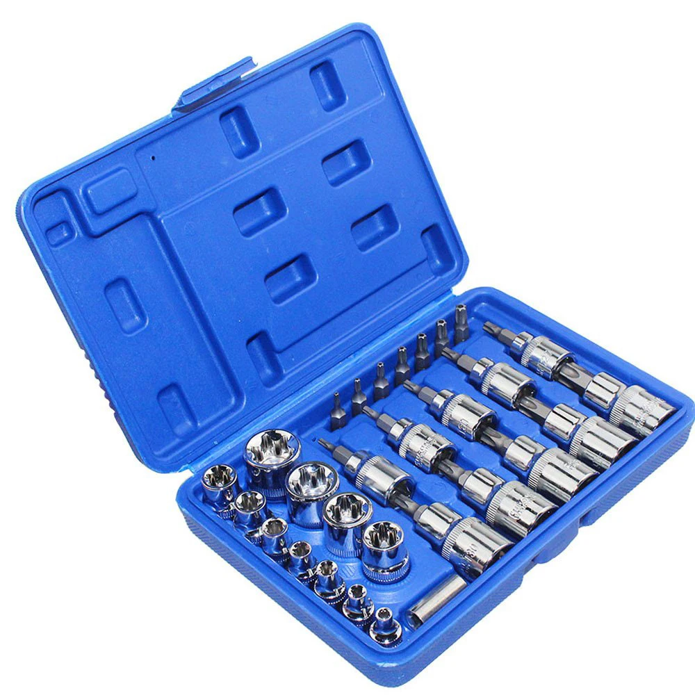 

29Pcs 1/4 3/8 Socket Wrench Torx Star Socket Bit Set Sockets With Torx Bit Wrench Repair Tools Adapter Car Repair Tool Household