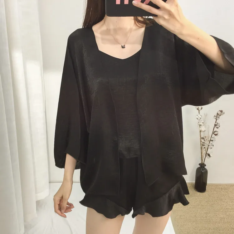 Korean-style Thin New Style Velvet Four-piece Set Pajamas Women's Spaghetti Strap Pajamas Women's Robes Coat Tracksuit Spring An