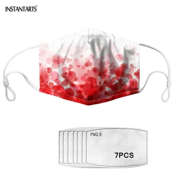 

INSTANTARTS Pink Heart Pattern Mouth Mask Unisex Breathable Mask Dust Proof Washable Cute Adult Mouth-muffle Non-disposable Mask