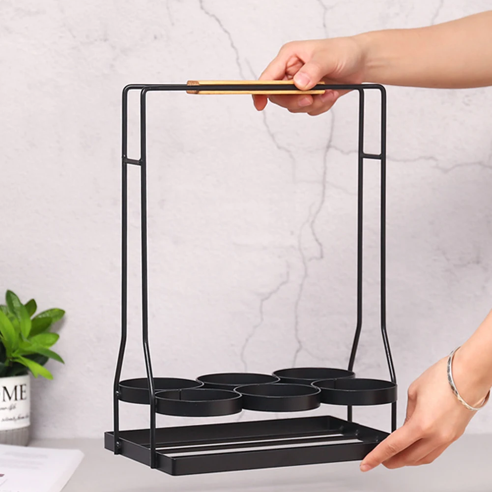 Table Holder Display Shelving Wine Rack Portable Kitchen Decorative Bottle Storage Stand KTV Bar Unit Wood Handle
