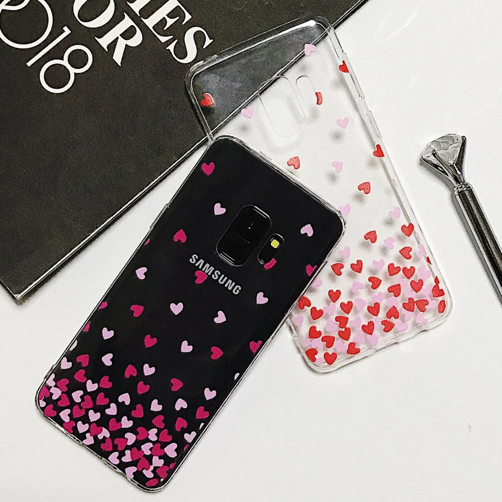 LAPOPNUT Girls Cute Transparent Love Heart Clear Case for Samsung Galaxy S10 S10e S9 S8 Plus S7 Edge Silicone Soft Cover Coque |