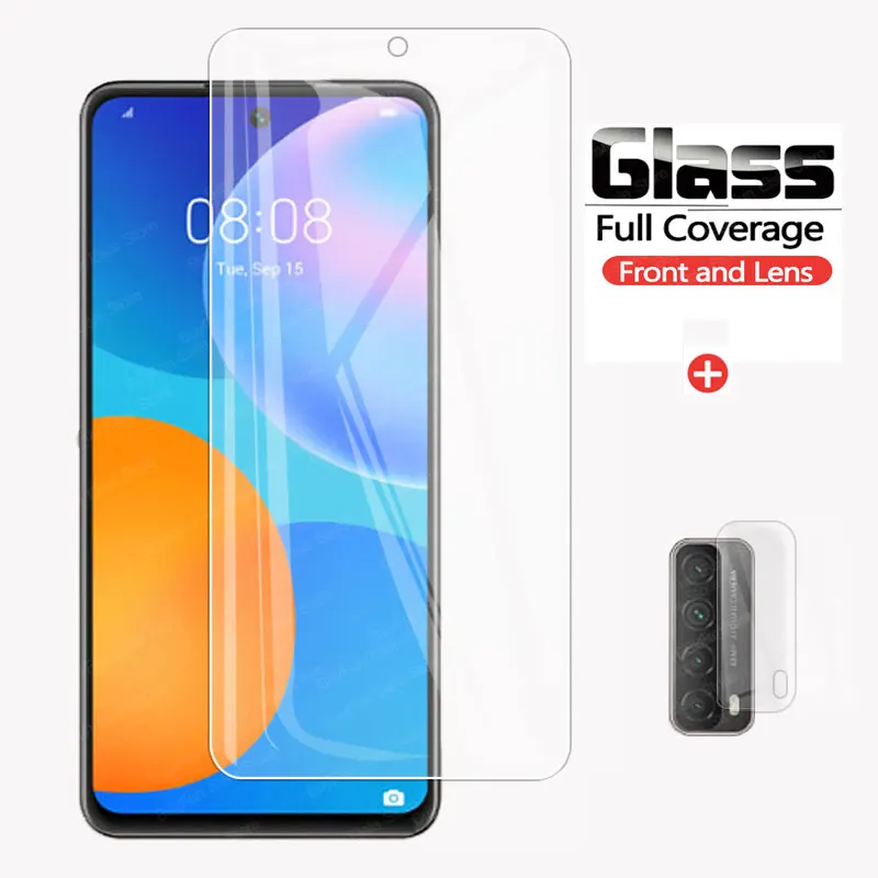 Cristal templado 2 en 1 para Huawei P Smart 2021, película protectora de pantalla completa para lente de cámara, smart2021