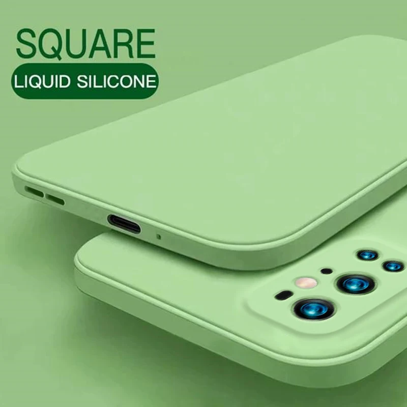 Funda de silicona líquida cuadrada para oneplus 9 pro, funda suave de lujo, protector de lente de cámara