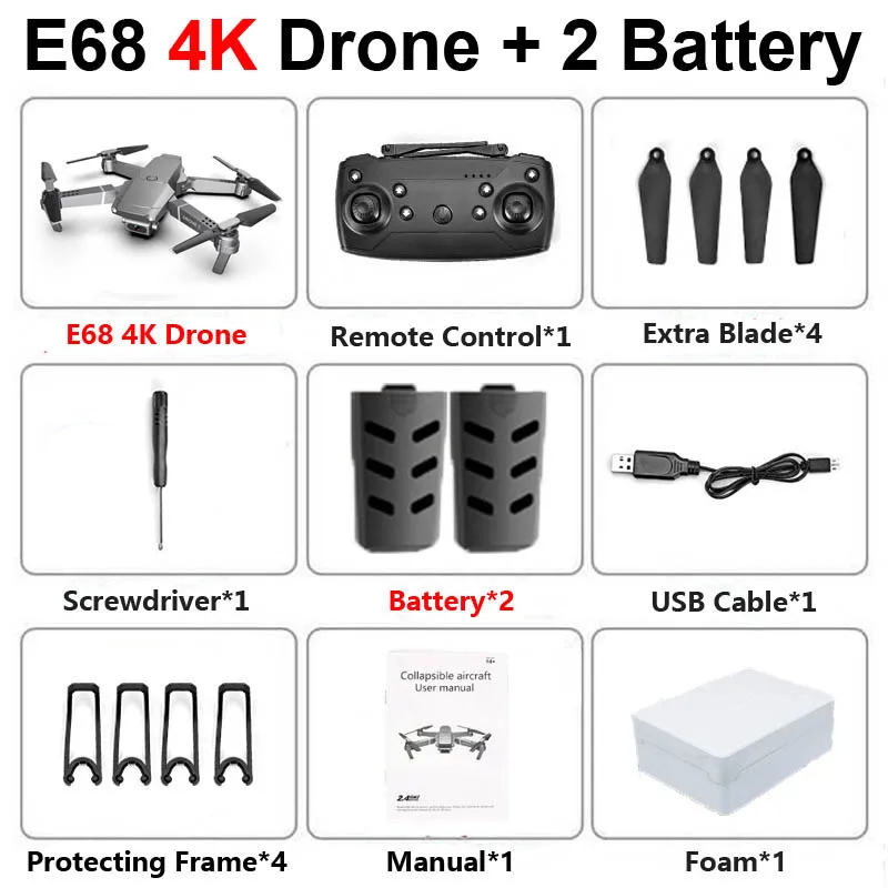 E68 складной Профессиональный Дрон с камерой 4K HD селфи WiFi FPV широкоугольный оптический поток RC Квадрокоптер вертолет детская игрушка E520S - Цвет: E68 4K 2b Foam