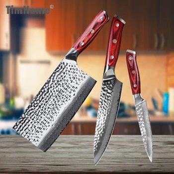 

3Pcs Redwood Handle Damascus Kitchen Knife Set Japanese Chef Knife Chopper Fruit Cutter 67 layers Damascus Steel Kitchen Knife