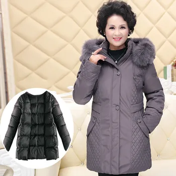 

Elderly for Women's Jackets Women Hooded Detachable Liner Down Jacket Parka Plus Size Long Coat Female Sobretudo KJ505