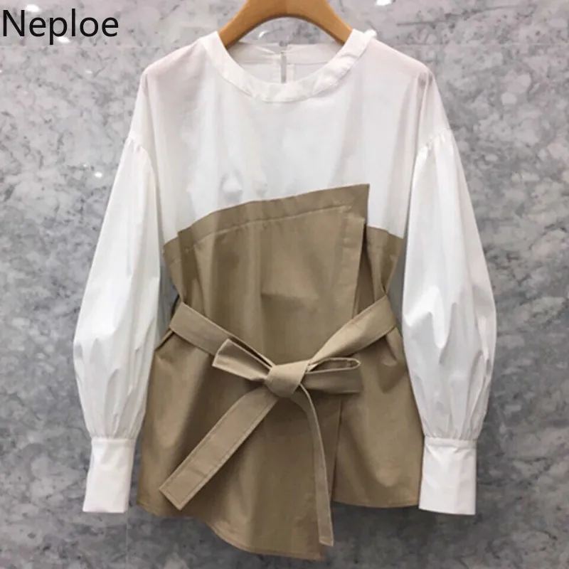 

Neploe Korean Autumn Winter Temperament Fake Two Piece Blouse Women Long Sleeve New Loose Slim Blusas Mujer Short Shirt 46525