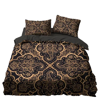 

Black Golden Bohemia Mandala Bedding Set Bedroom Decor 100% Microfiber Hypoallergenic Zipper Black 1PC Duvet Cover Pillowcases