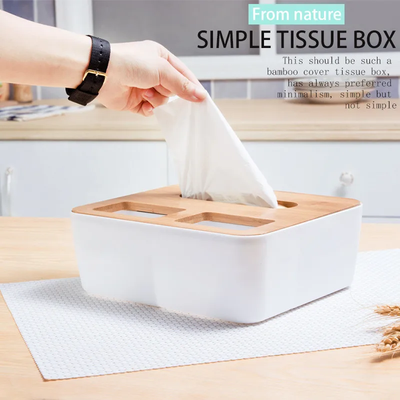 

Bamboo Cover Tissue Boxes Desktop Pumping Paper Living Room Simple Storage Box Home Car Napkins Holder Case Organizer Tools