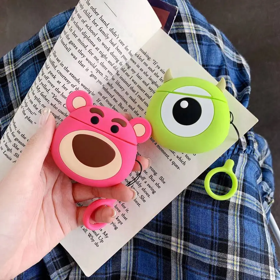 3D чехол для наушников для AirPods, силиконовый чехол с милым медведем из лосося для Apple Air pods 2, чехол для наушников, кольцевой ремешок