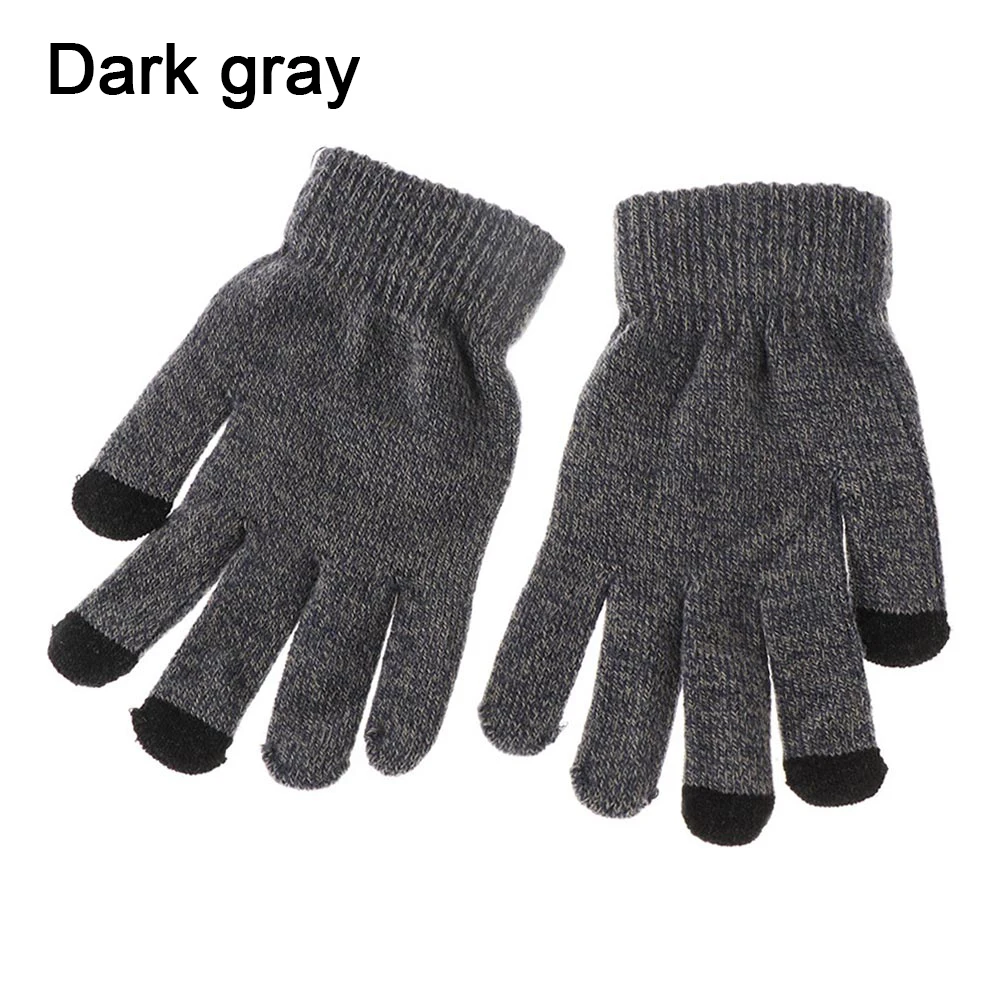 6-dark grey 1 шт., мужские зимние теплые вязаные перчатки, гибкие перчатки на полный палец, утолщенные шерстяные кашемировые перчатки для смартфона, планшета - Цвет: 6-dark grey