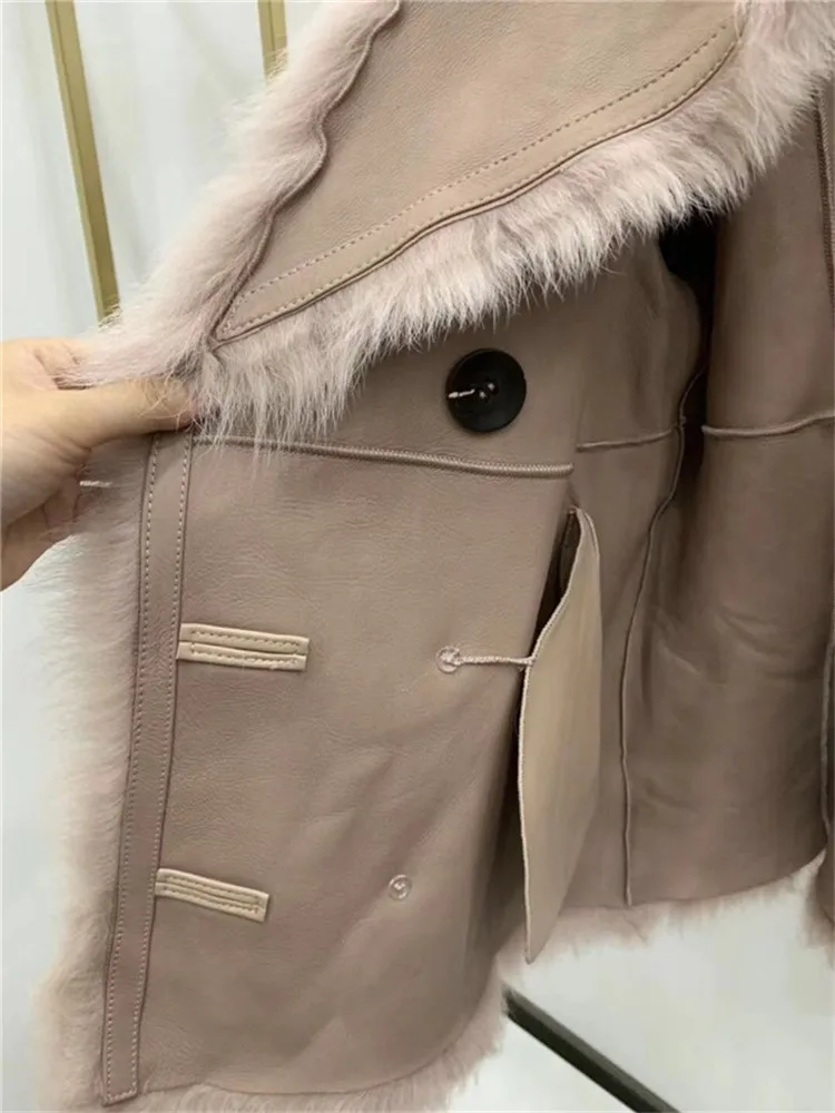 Зимнее женское пальто из натурального меха Тоскана шерстяная Двусторонняя Меховая куртка модная двубортная женская шуба из натурального меха с отворотом