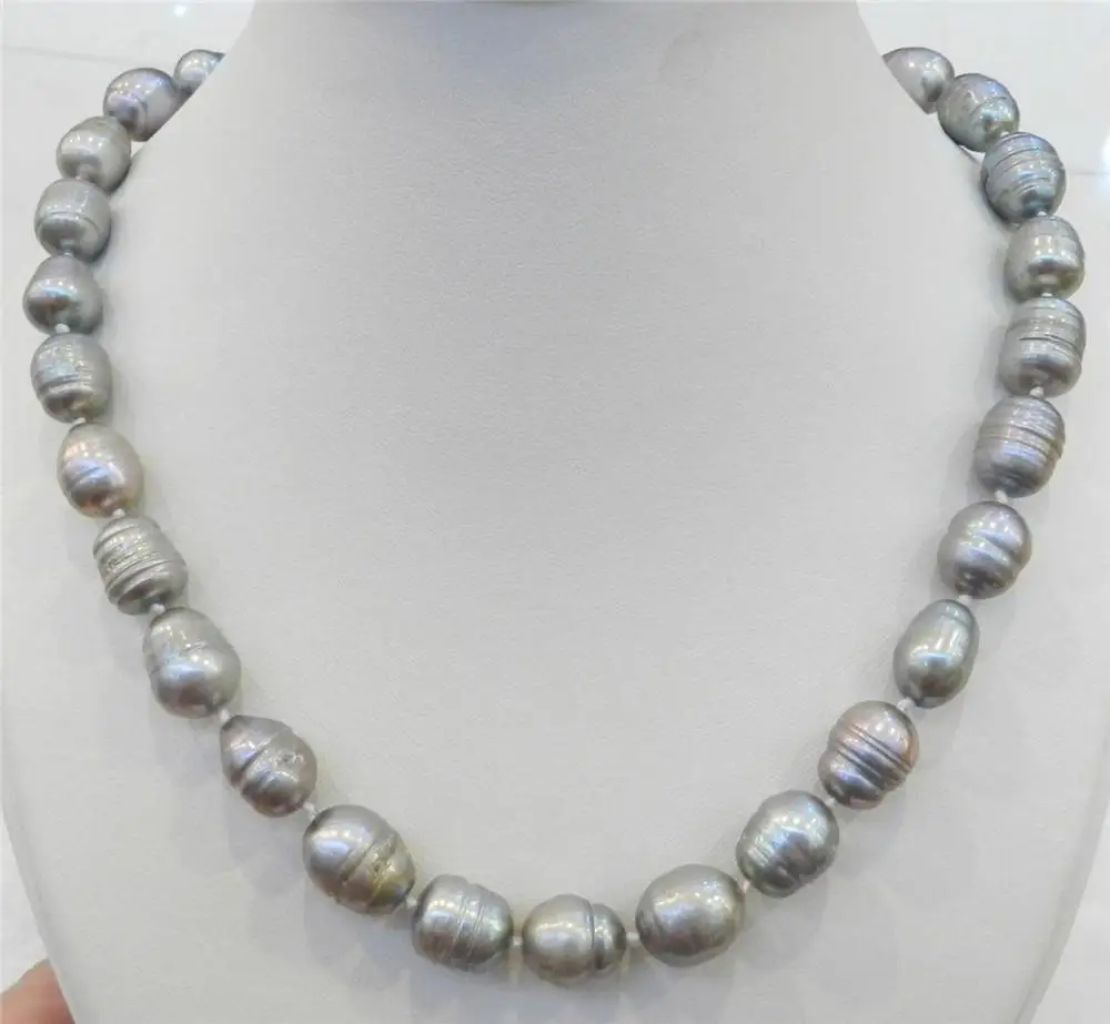 

FREE SHIPPING 10-11MM SILVER COLOR NATURAL TAHITIAN PEARL NECKLACE 18" AAA WW #@