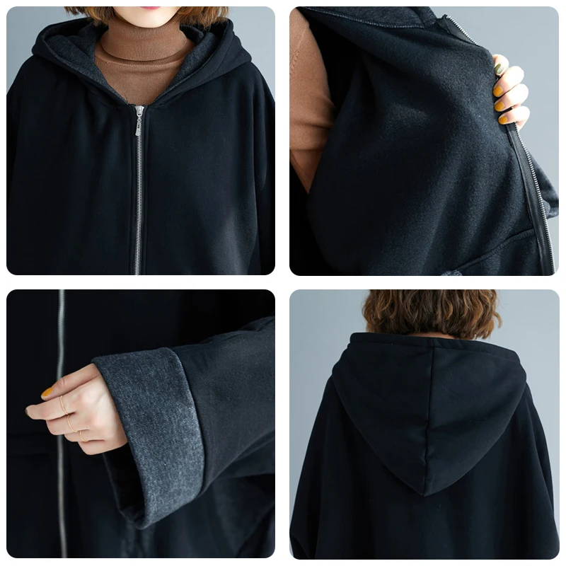ARCSINX Женская куртка размера d, плюс размер, 4XL, 5XL, 6XL, с капюшоном, флис, длинное пальто, женское, черное, большого размера, пальто и куртки для женщин, 7XL