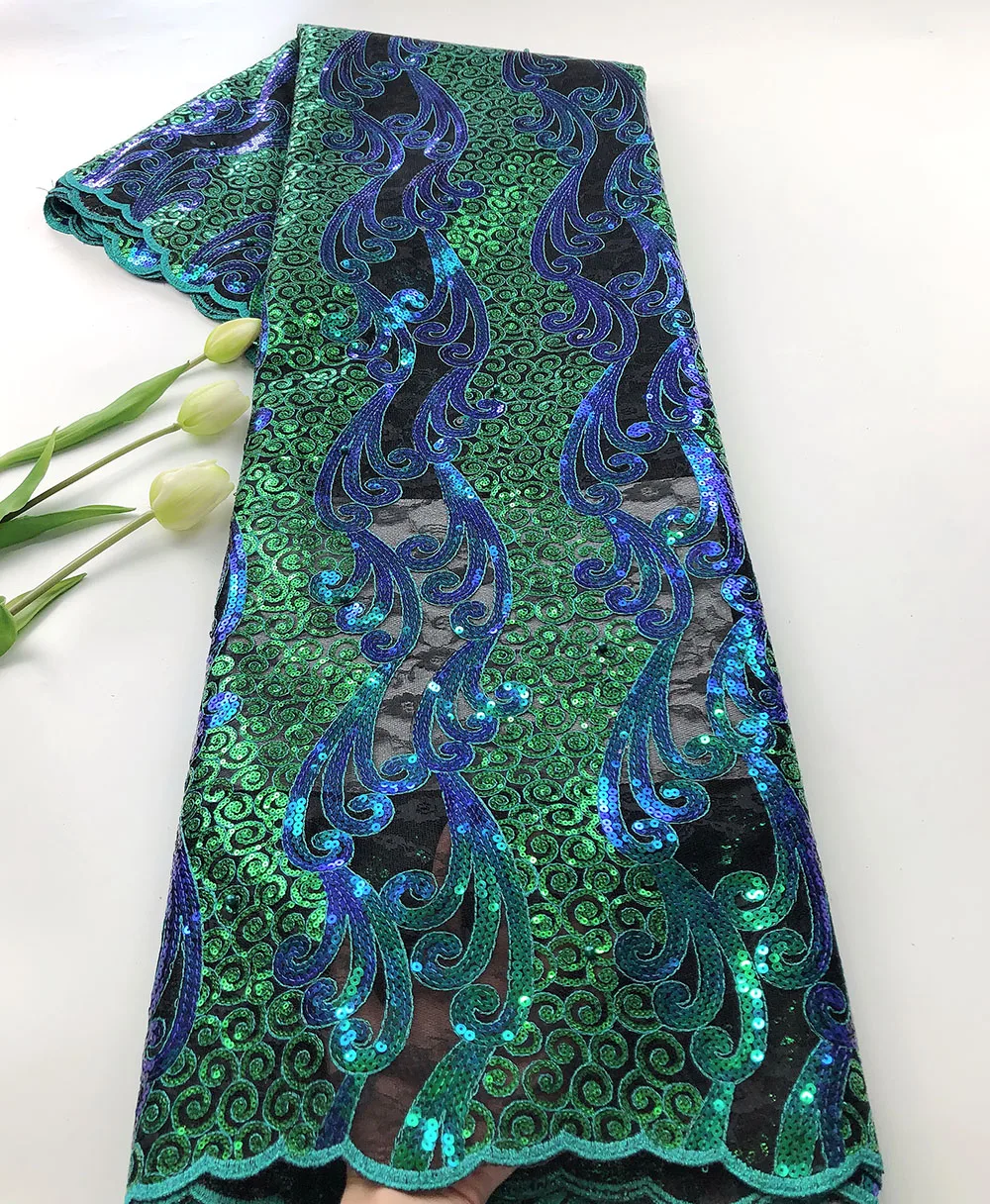 Green Sequins Tulle Lace African Lace Fabric 2020 Beautiful High Quality French Mesh Lace Fabrics 5 Yards For Wedding dress