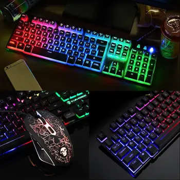

1Set 1Set T6 Rainbow LED Backlit Multimedia Ergonomic USB Wired Gaming Keyboard Wired Mouse and Mouse Pad