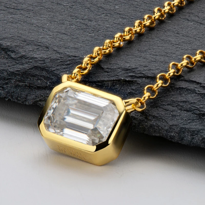 OEVAS Real 1 Carat Emerald Cut D color Moissanite Pendant Necklace Gold Color 100% 925 Sterling Silver Party Fine Jewelry Gifts