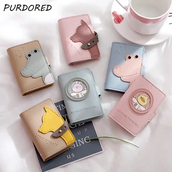 

PURDORED 1 Pc 20 Slots Cartoon Card Holder Leather Women Mini Business Card Case Female ID Cards Case Change Coin Purse Wallet