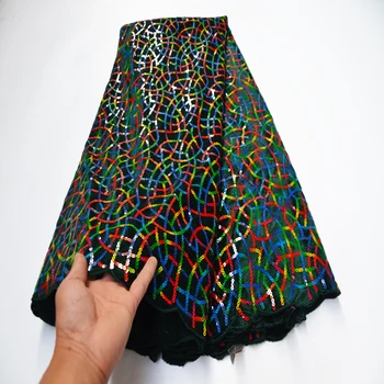 

Rainbow color African Lace Fabric 2020 High Quality Velvet Lace with Sequins Nigerian Lace Fabrics for Wedding Dress