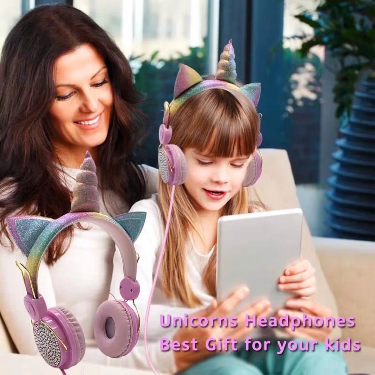 Cute Unicorn Wired Headphone With Microphone Girls Daugther Music Stereo Earphone Computer Mobile Phone Gamer Headset Kids Gift