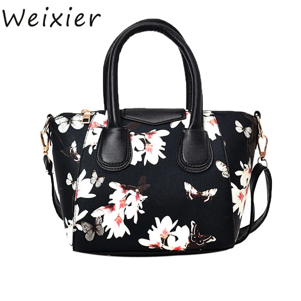 

WEIXIER New Europe Fashion Trend Totes Women Handbags Printing Flowers Crossbody Bag Female Messenger Bag for Girls Bolsa LL-11