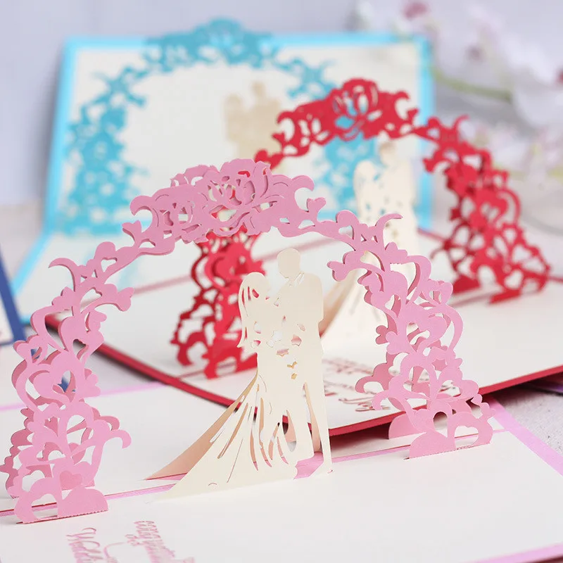 3D Pop Up Wedding Invitations Cards Valentines Day Gift Postcard Envelope Stickers Wedding Engagement Supplies 1PC greeting cards