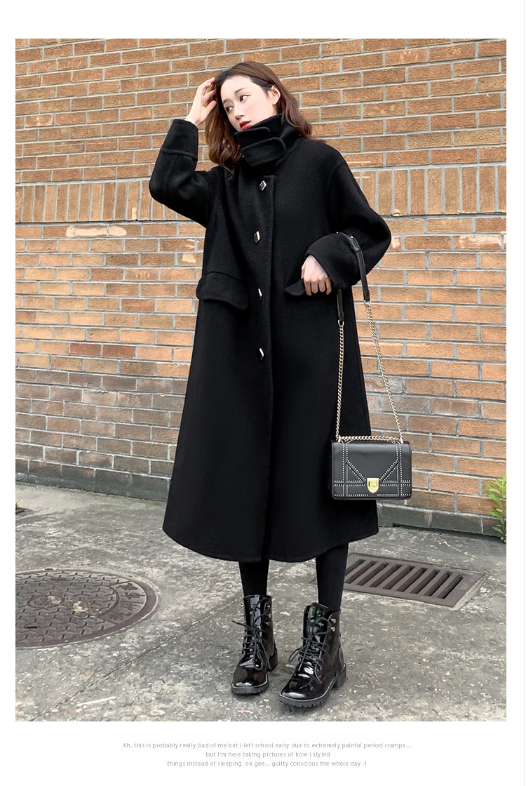 Plus Size Womens Coats Wool Winter Jacket Women Korean womens winter long coats elegant Loose Long Thicken Black Women Coat