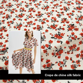 

Printed 100% mulberry silk crepe de chine fabric cloth material 138 cm width 16 mm summer fashion shirt sewing fabric for dress