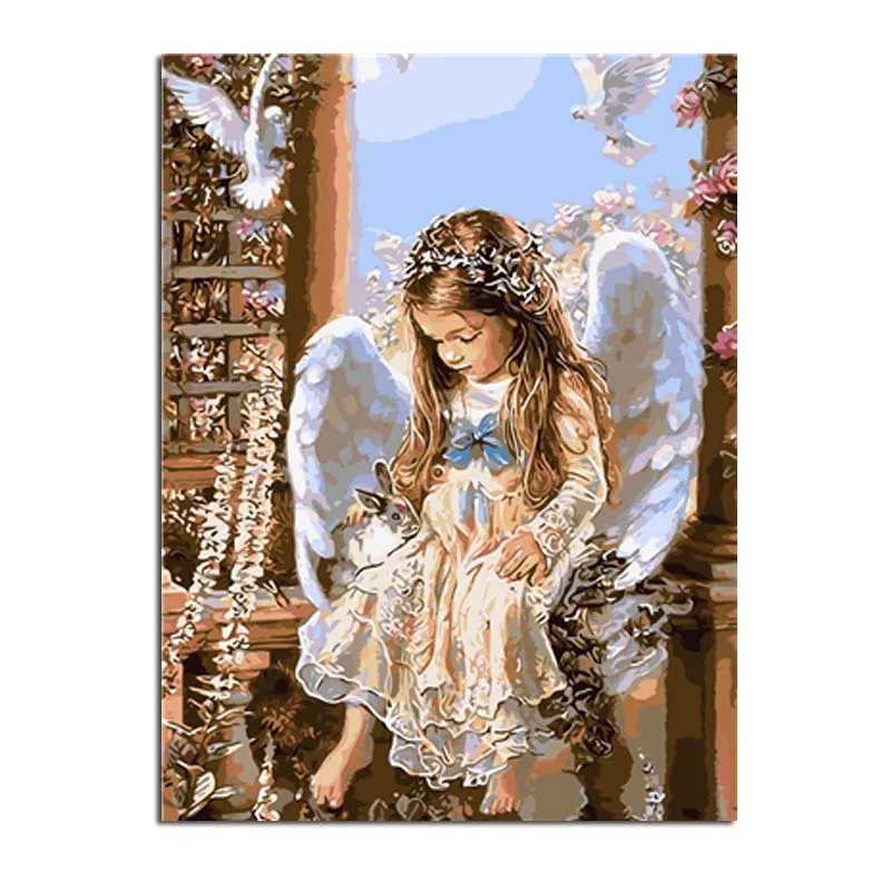 

Digital Painting By Numbers Colorful Little Angel Girl And Rabbit Pictures By Numbers DIY Frameless On Canvas Artwork Wallpaper
