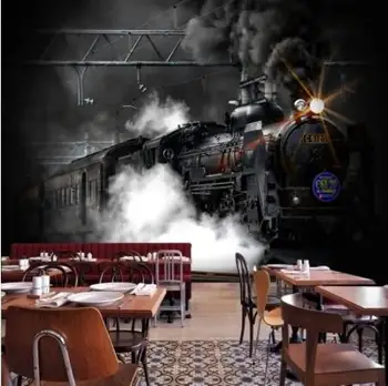 

photo wallpaper Retro Nostalgic Black White Steam Train Mural Custom Cafe Bar Mural Background wall Wallpaper