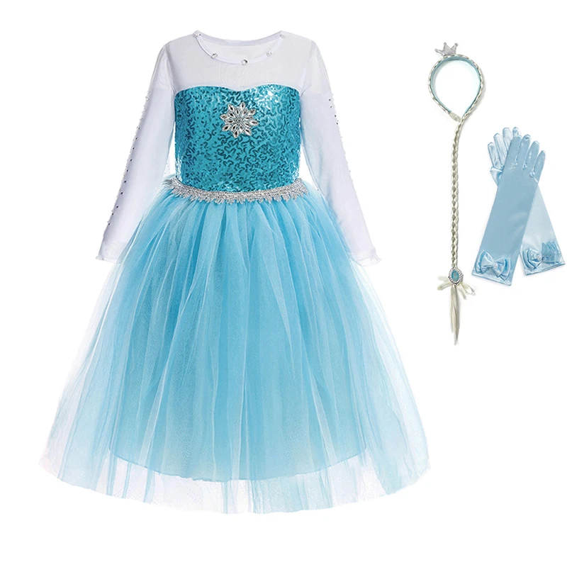 Платье Снежной Королевы Эльзы нарядное платье принцессы для девочек многослойный костюм с блестками, украшенный кристаллами, с накидкой, Детские вечерние платья на Хэллоуин для косплея Elza - Цвет: Dress Set 01