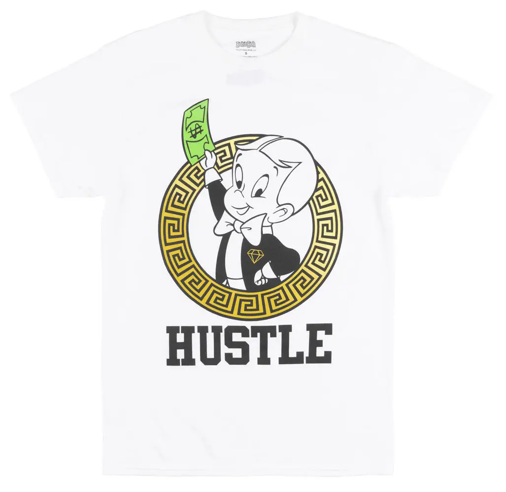 RICHIE RICH MONEY HUSTLE T-SHIRT MENS WHITE COMIC CARTOON RETRO TEE Round Neck Clothes Short Sleeves Cotton T Shirts | Мужская одежда