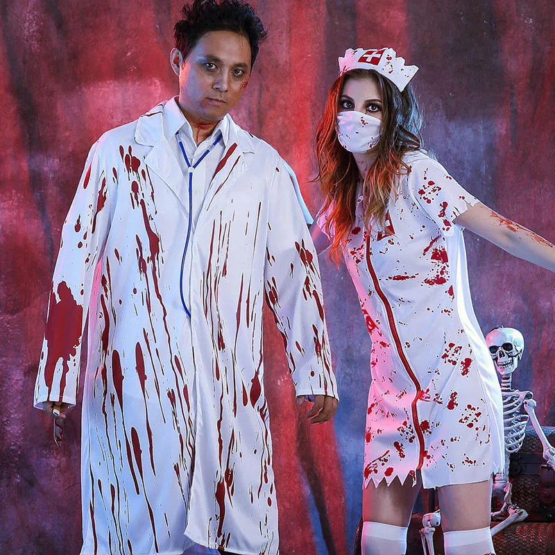

Halloween ghost day horrible bloody dress for male doctors and female nurses with bloody adult zombie clothes