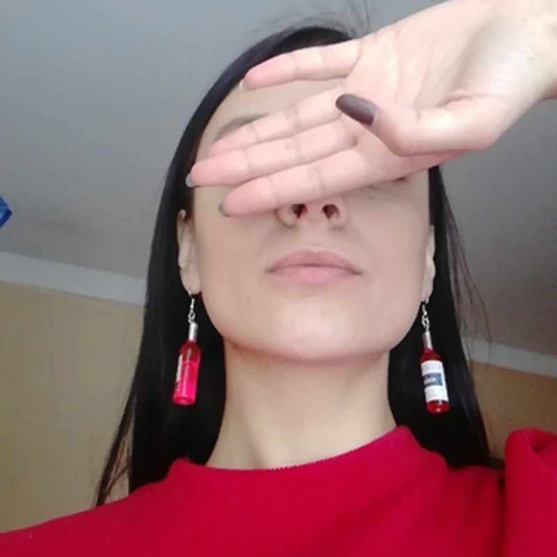 JWEIJIAO Resin Wine Bottle Dangle Earrings For Women 2021 Red,Yellow,Blue 7 colors random label Drop Earrings Simulation Jewelry 5