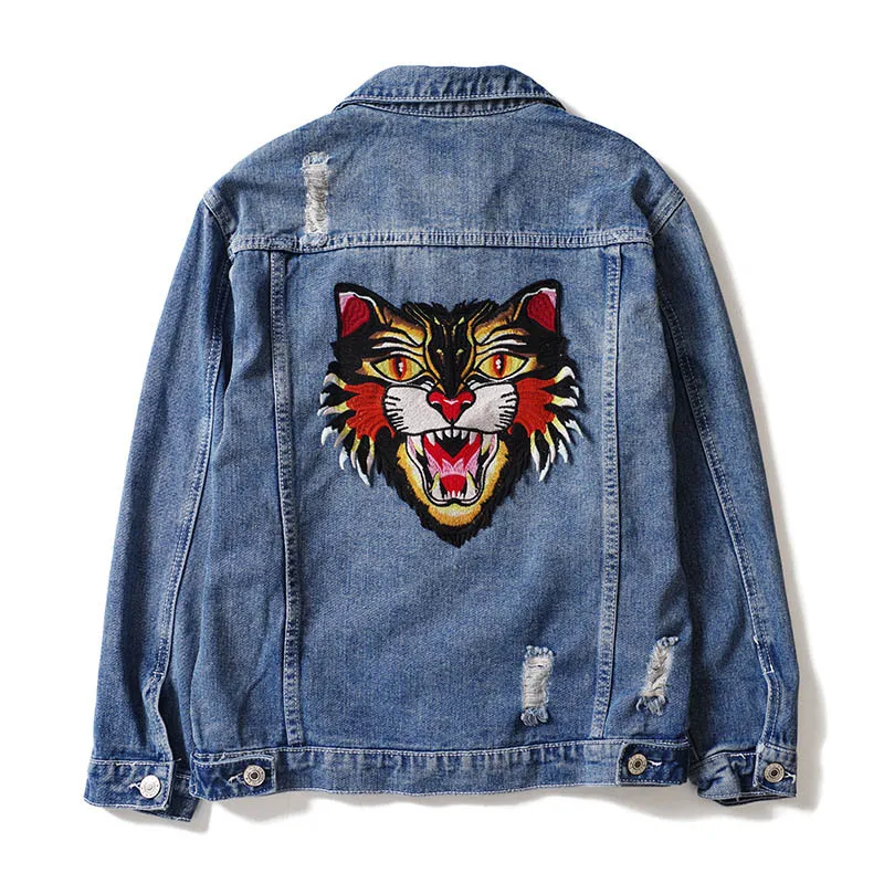 

Seestern brand spring autumn 2019 new high-end fashion men's jacket patchwork embroidered tiger head cowboy jacket angry cat top