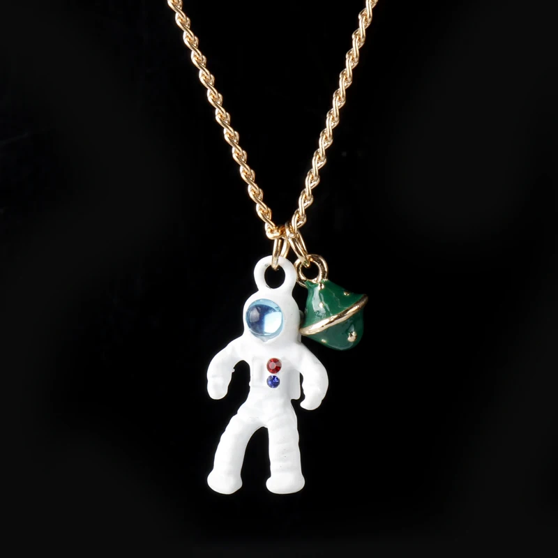 

Cartoon Enamel Astronaut Pendant Necklace Set Galaxy Universe Earth Planet Necklace Spaceman Trinket Chain Men Xmas Gift