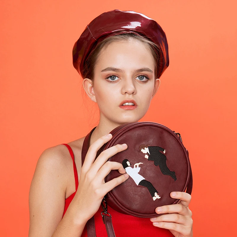 Сумка с вышивкой мессенджер с вышивкой, Женская круглая сумка из искусственной кожи на одно плечо, индивидуальная дизайнерская оригинальная стильная сумка
