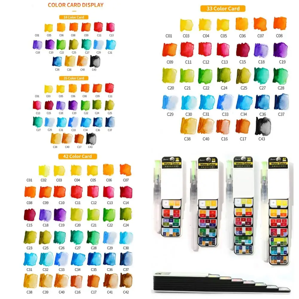 Профессиональные акварельные краски 18, 25, 33, 42 цвета, однотонный акварельный дорожный набор для художника, товары для рукоделия, портативные наборы для рисования