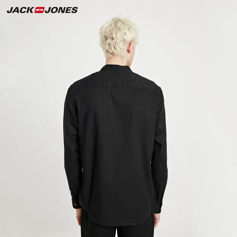 JackJones Мужская рубашка из хлопка, однотонная деловая повседневная мужская одежда 219105566