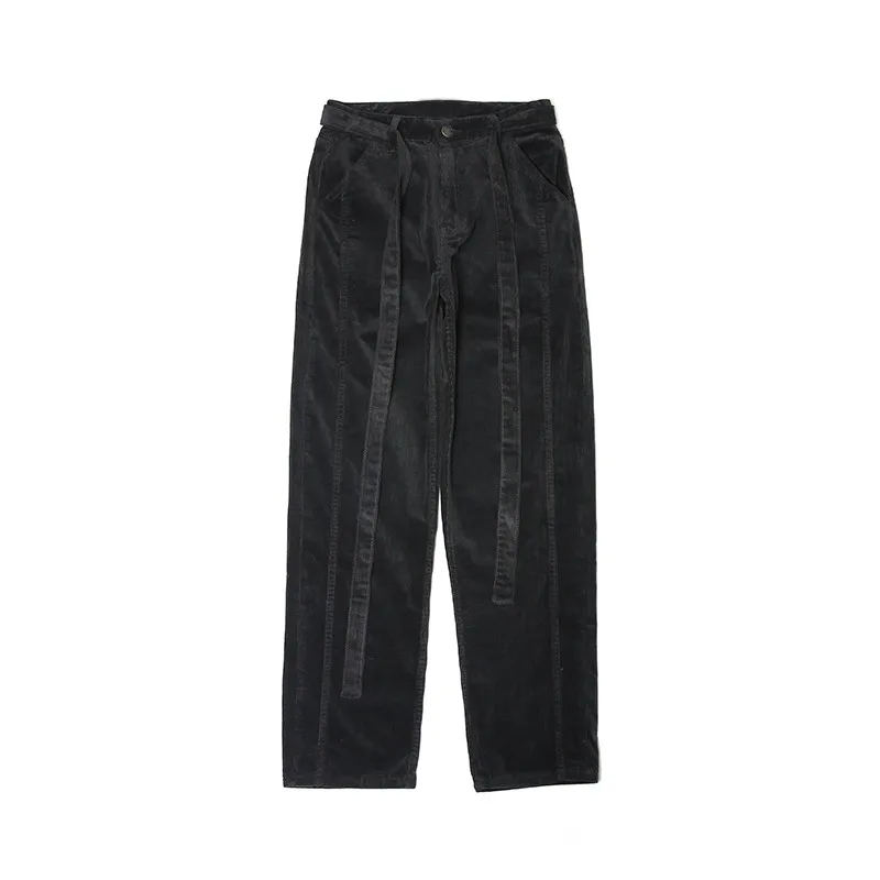 Темно-икона вельветовые брюки с поясом высокой улицы мужские брюки простые прямые брюки для мужчин - Цвет: black pants