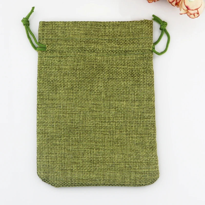 

50pcs/lot Olive Color Jute Bags 14*20cm Cute Drawstring Gift Bag Wedding Sachet Storage Cosmetics Jewelry Packaging Linen Bags