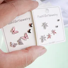 21 стиль Модные серьги с кристаллами Набор 925 стерлингов серебряные украшения цирконовые камень фруктовое сердце бабочка серьги для женщин Девушка