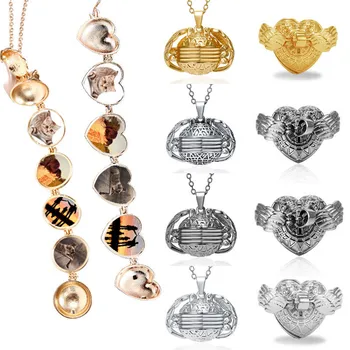

DIY Flash Memory Photo Pendant Jewelry Gold Silver Color Angel Wings Locket Necklace Fashion Women Party Accessories
