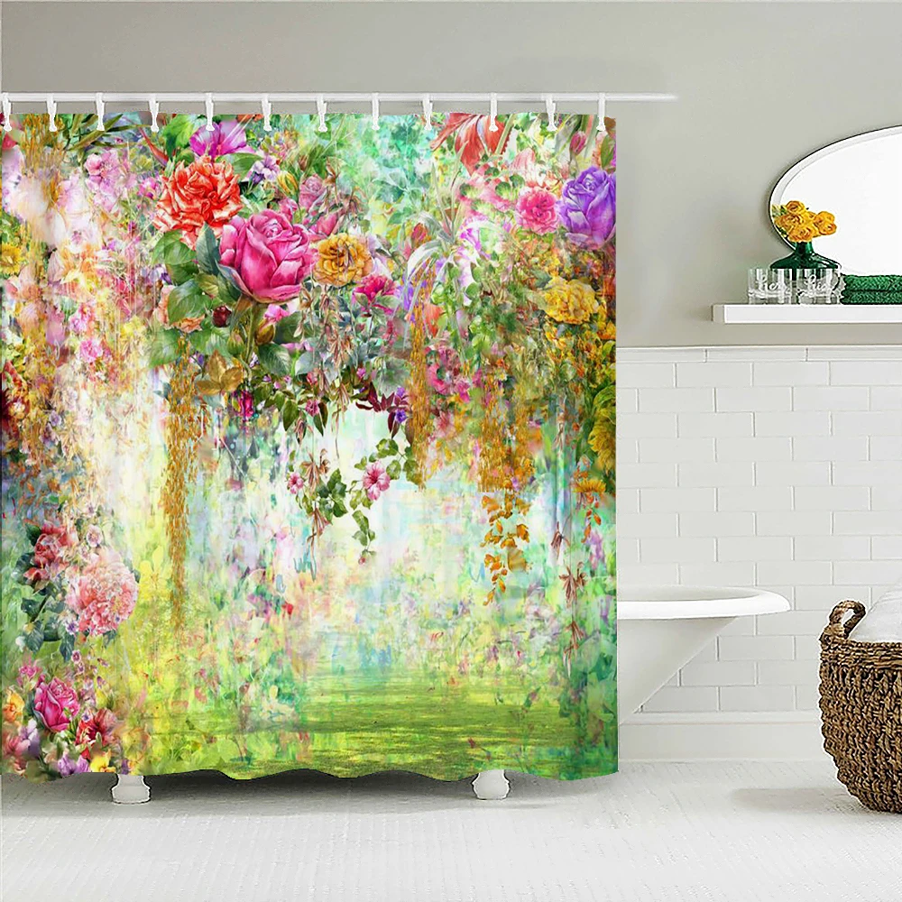 

3D Printing Beautiful Flowers Polyester Fabric Shower Curtains Bathroom Decor Shower Curtain landscape Waterproof Bath Screen