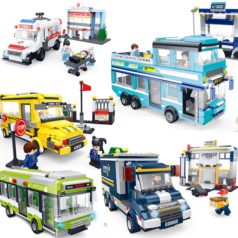 

2019 Compatible Legoing City vehicle series School double-decker Bus ambulance car Building Blocks sets figure children kids toy