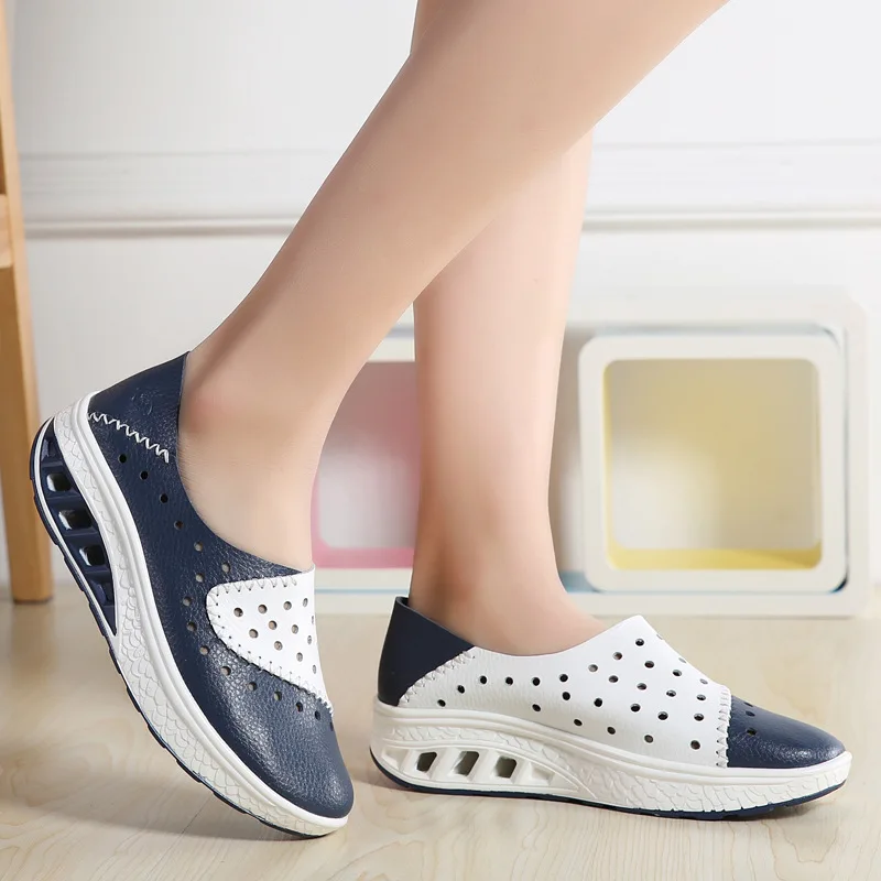 

Spring Autumn New Women Genuine Leather Flats Women Platform Sneakers Creepers Cutouts Slip on Flats Moccasins Shoes Woman 7687