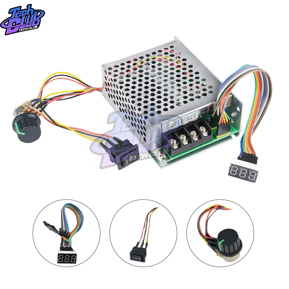 Pwm dc Motor Velocidade Controller Display Digital Potenciômetro Reversível 0100 Ajustável 1055v 60a 12v 24v 48v 2000w Max