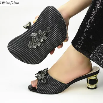

Black Matching Shoes and Bags Italian In Women Hot Selling Nigerian Wedding Shoes and Bag Set 6.5cm WENZHAN 38-43! d06-18