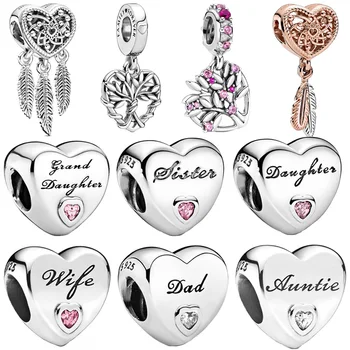 

Hot Sale 925 Sterling Silver Heart Shape Charms Bead Fit Original Pandora Bracelet Silver Jewelry Making Gift 49 Types Available