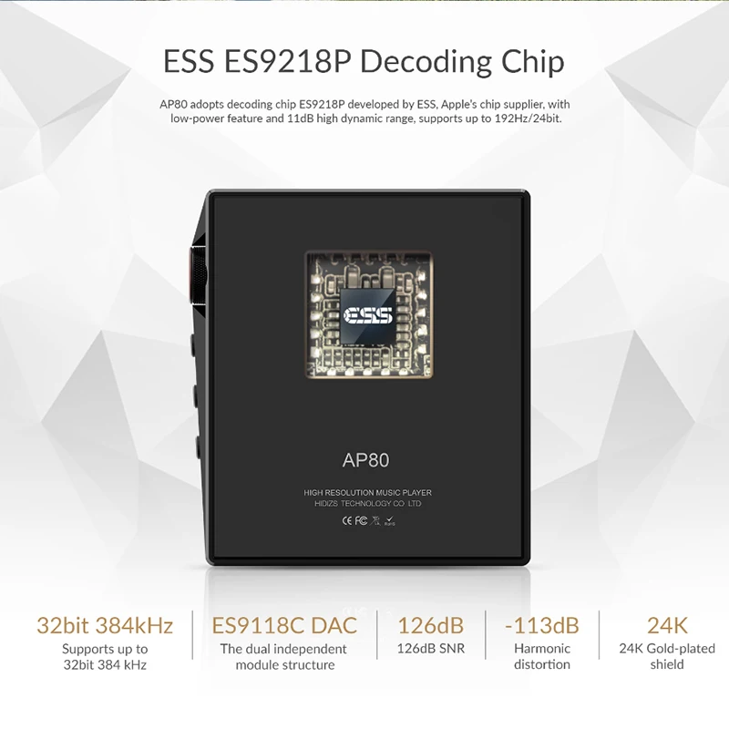 Hi Fi MP3 плеер Hidizs AP80 ES9218P с поддержкой Bluetooth функцией LDAC USB DAC DSD FM радио HibyLink DAP